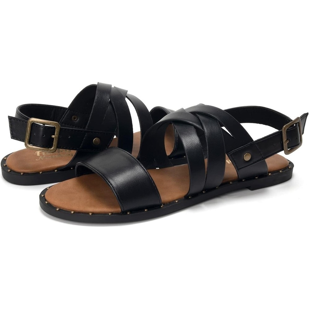 Women's Black Strappy Flat Sandals Size 6 New in Box - Picture 5 of 7